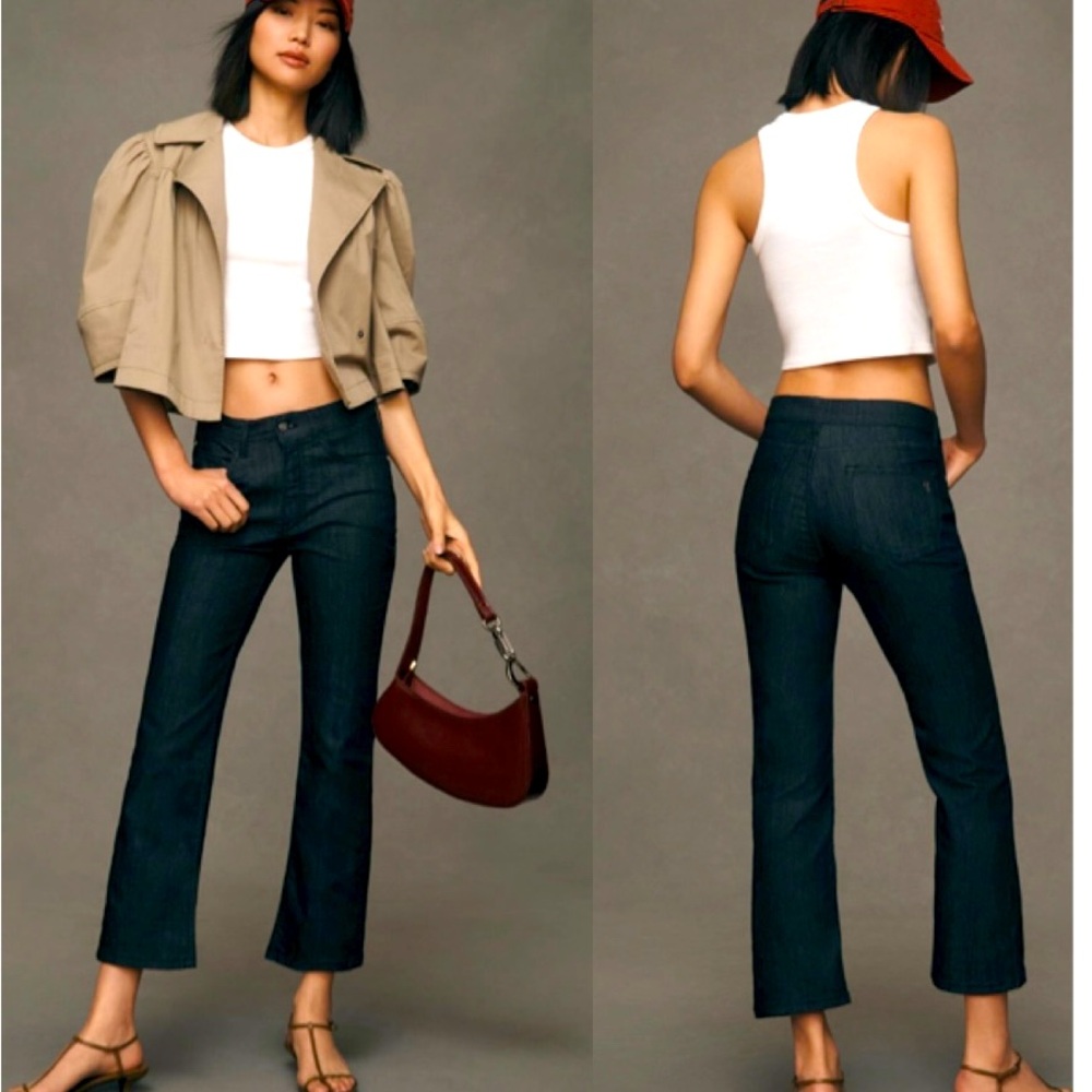 NWOT Dark Blue Crop and Flare Jeans Anthropologie